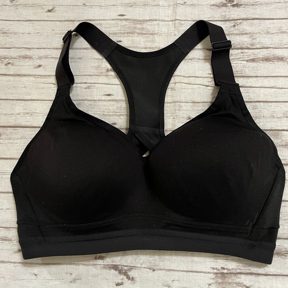 Victoria’s Secret SPORT Sports Bra Sz 32D Black Racerback Underwire Back Closure